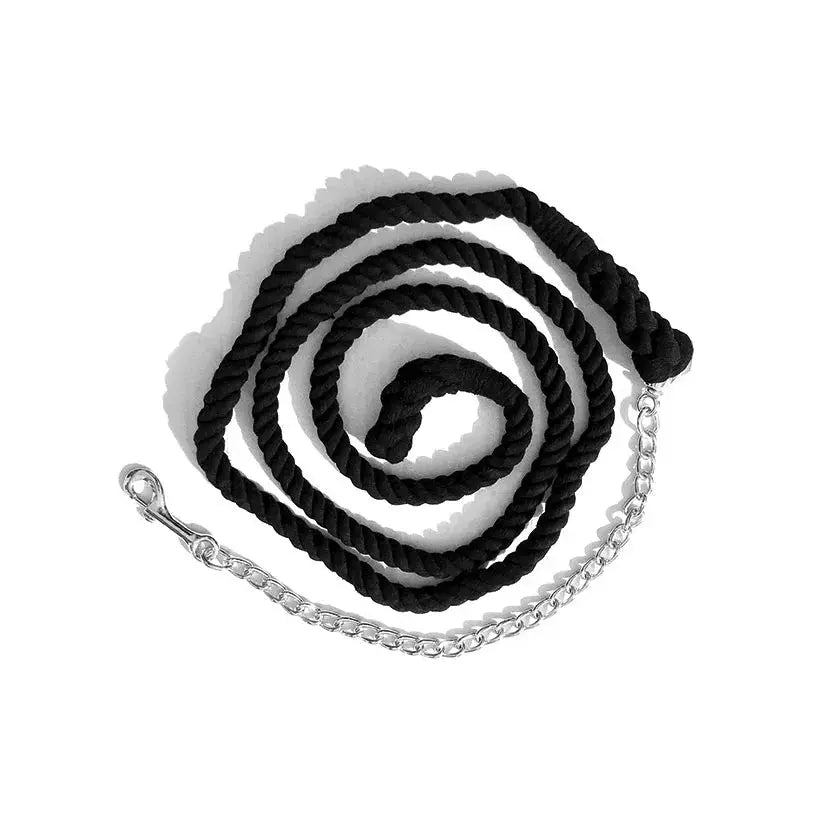 3/4" x 8' Cotton Lead Rope, Black, 30" Chain Nickel Plated Bolt Snap #18451 The Epic Animal