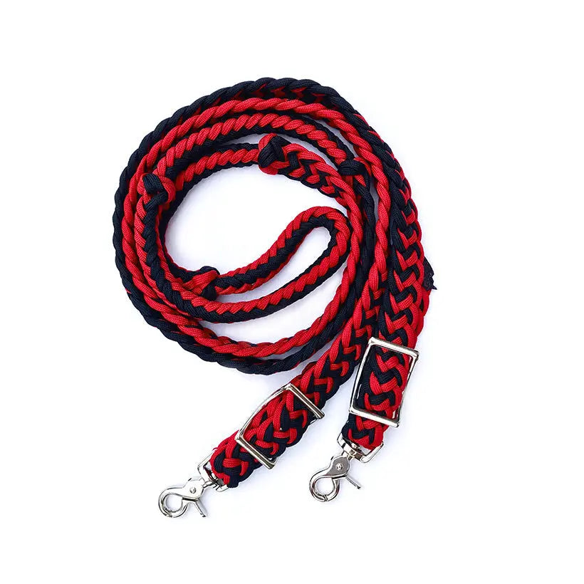 Braided Barrel / Roping Reins 8 Ft, 2 Nickel Plated Scissor Snaps, 2 Tone Colors The Epic Animal
