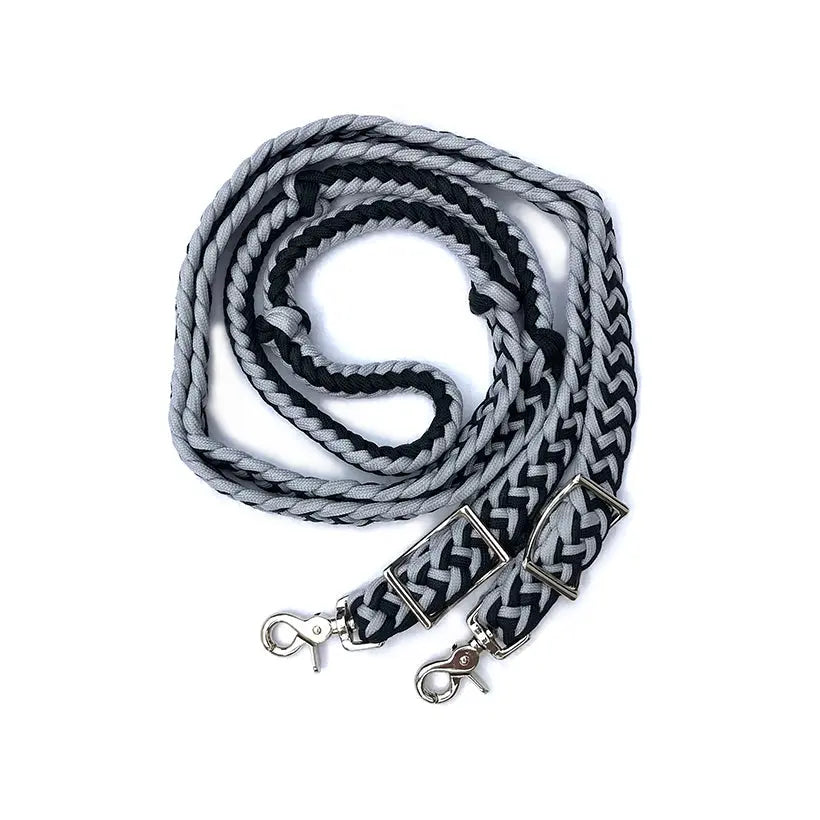 Braided Barrel / Roping Reins 8 Ft, 2 Nickel Plated Scissor Snaps, 2 Tone Colors The Epic Animal