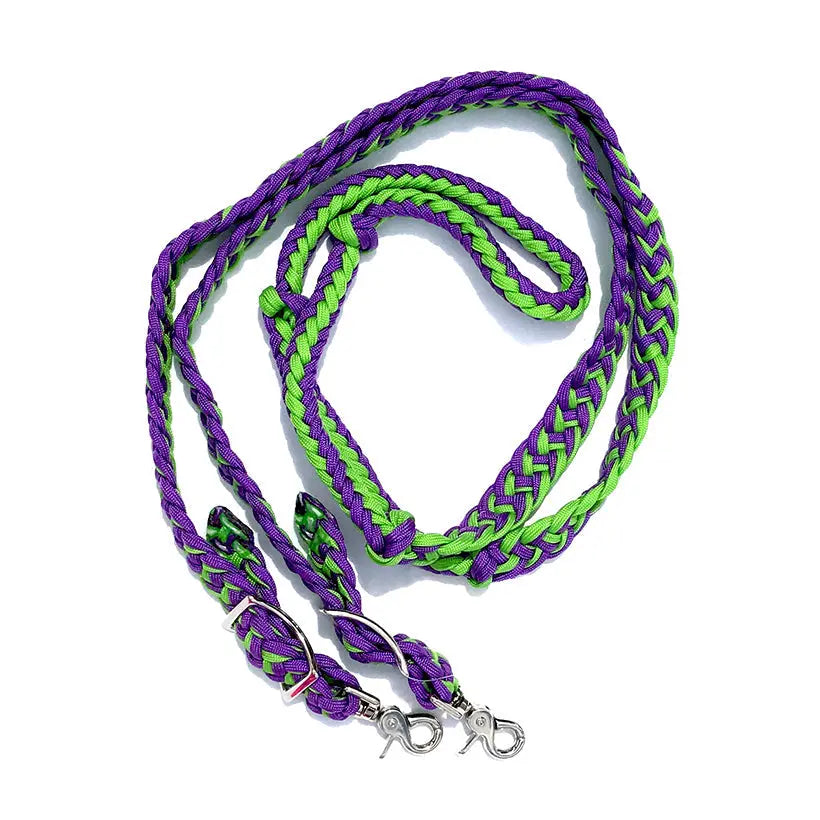 Braided Barrel / Roping Reins 8 Ft, 2 Nickel Plated Scissor Snaps, 2 Tone Colors The Epic Animal