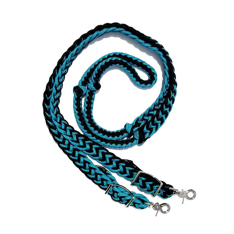 Braided Barrel / Roping Reins 8 Ft, 2 Nickel Plated Scissor Snaps, 2 Tone Colors The Epic Animal