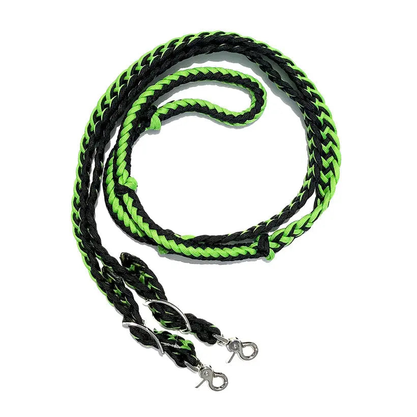 Braided Barrel / Roping Reins 8 Ft, 2 Nickel Plated Scissor Snaps, 2 Tone Colors The Epic Animal