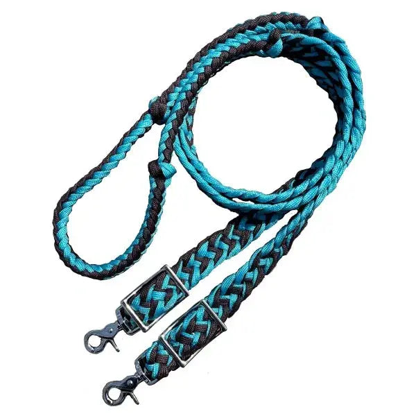 Braided Barrel / Roping Reins 8 Ft, 2 Nickel Plated Scissor Snaps, 2 Tone Colors The Epic Animal