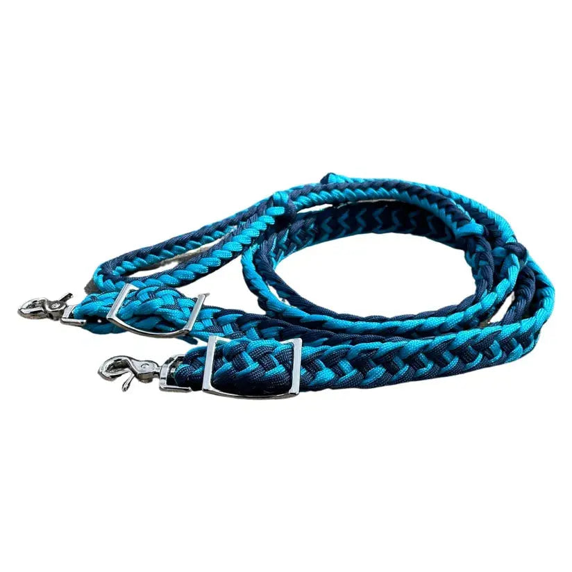 Braided Barrel / Roping Reins 8 Ft, 2 Nickel Plated Scissor Snaps, 2 Tone Colors The Epic Animal