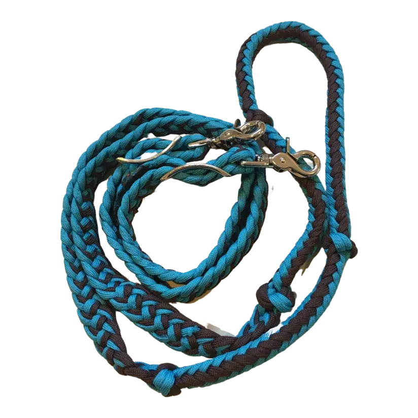 Braided Barrel / Roping Reins 8 Ft, 2 Nickel Plated Scissor Snaps, 2 Tone Colors The Epic Animal
