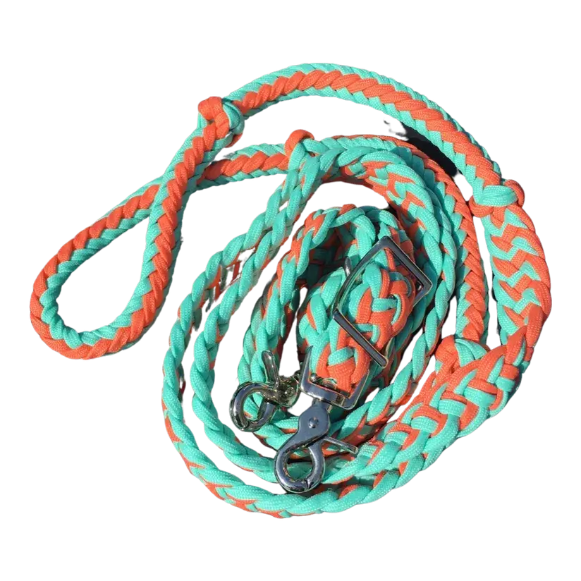 Braided Barrel / Roping Reins 8 Ft, 2 Nickel Plated Scissor Snaps, 2 Tone Colors The Epic Animal