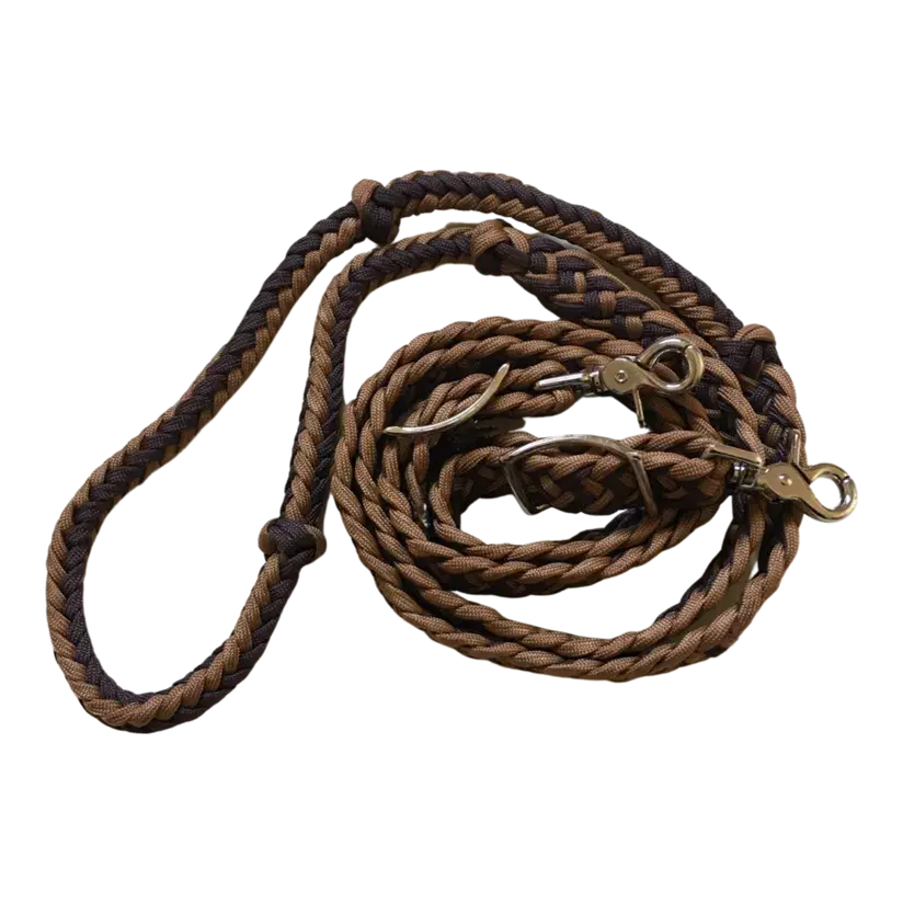 Braided Barrel / Roping Reins 8 Ft, 2 Nickel Plated Scissor Snaps, 2 Tone Colors The Epic Animal