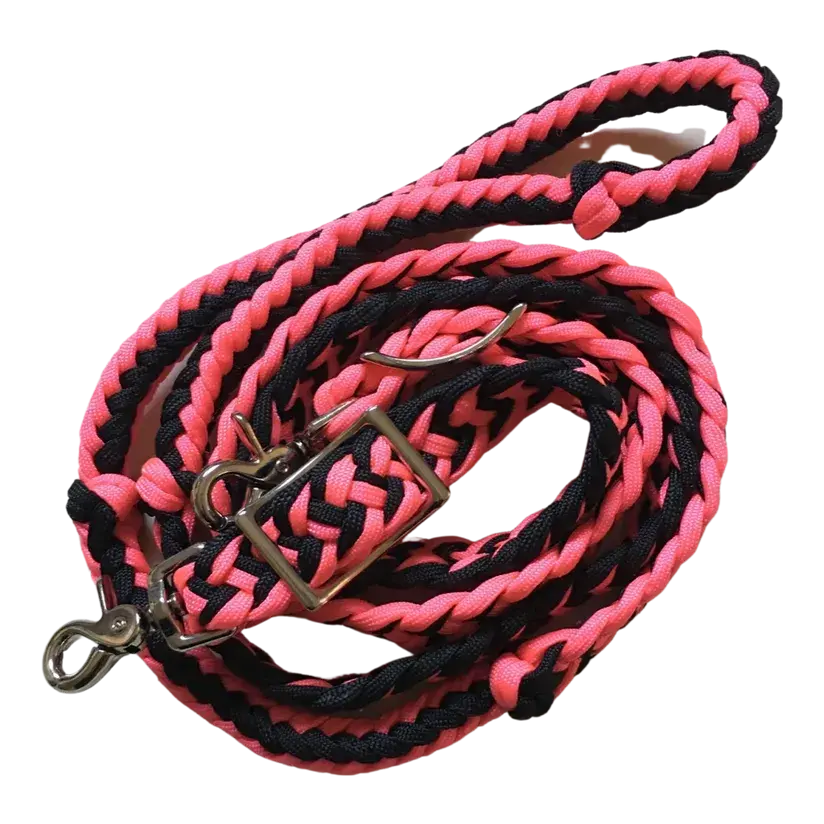 Braided Barrel / Roping Reins 8 Ft, 2 Nickel Plated Scissor Snaps, 2 Tone Colors The Epic Animal