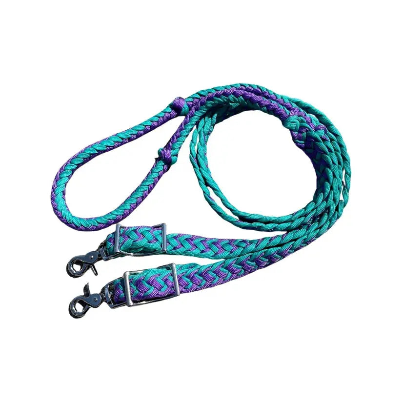 Braided Barrel / Roping Reins 8 Ft, 2 Nickel Plated Scissor Snaps, 2 Tone Colors The Epic Animal