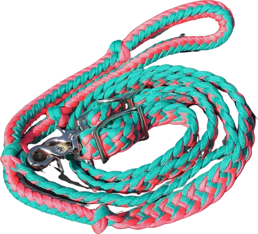 Braided Barrel / Roping Reins 8 Ft, 2 Nickel Plated Scissor Snaps, 2 Tone Colors The Epic Animal