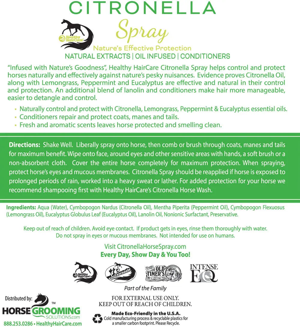 Horse Citronella Spray for Coat, Mane & Tail by Healthy HairCare