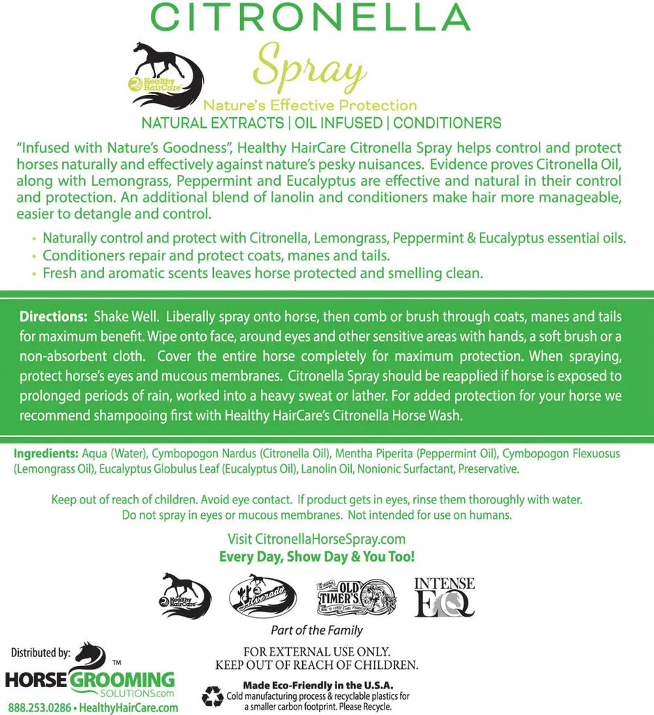 Horse Citronella Spray for Coat, Mane & Tail by Healthy HairCare