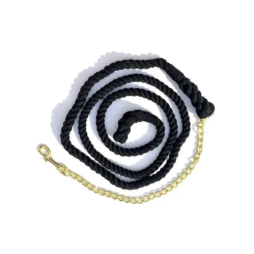 Cotton Lead Rope 3/4" x 8', 24" Chain Brass Plated Bolt Snap Black #18450 The Epic Animal